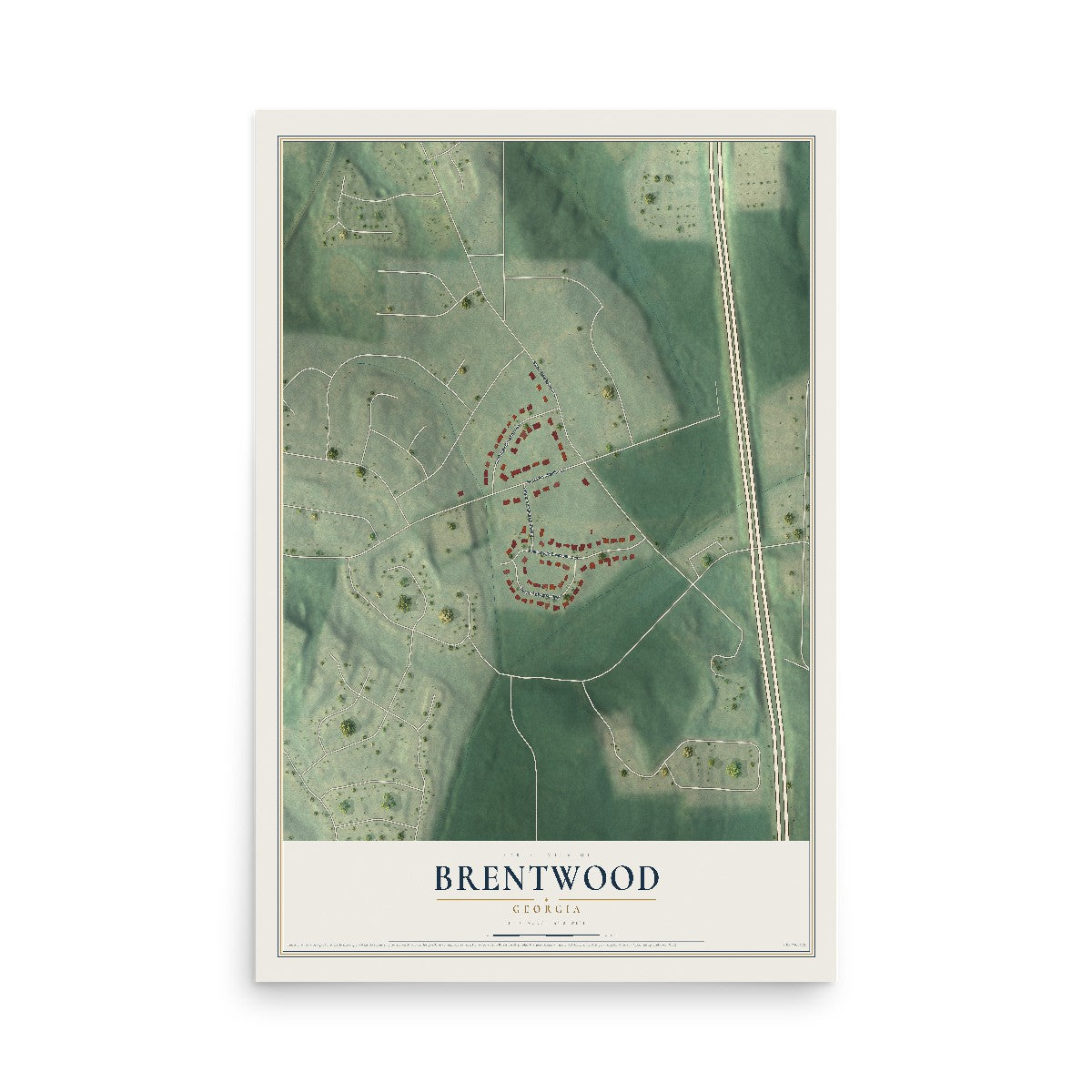 Brentwood, Georgia map print, 12" x 18" Archival Matte Print mockup