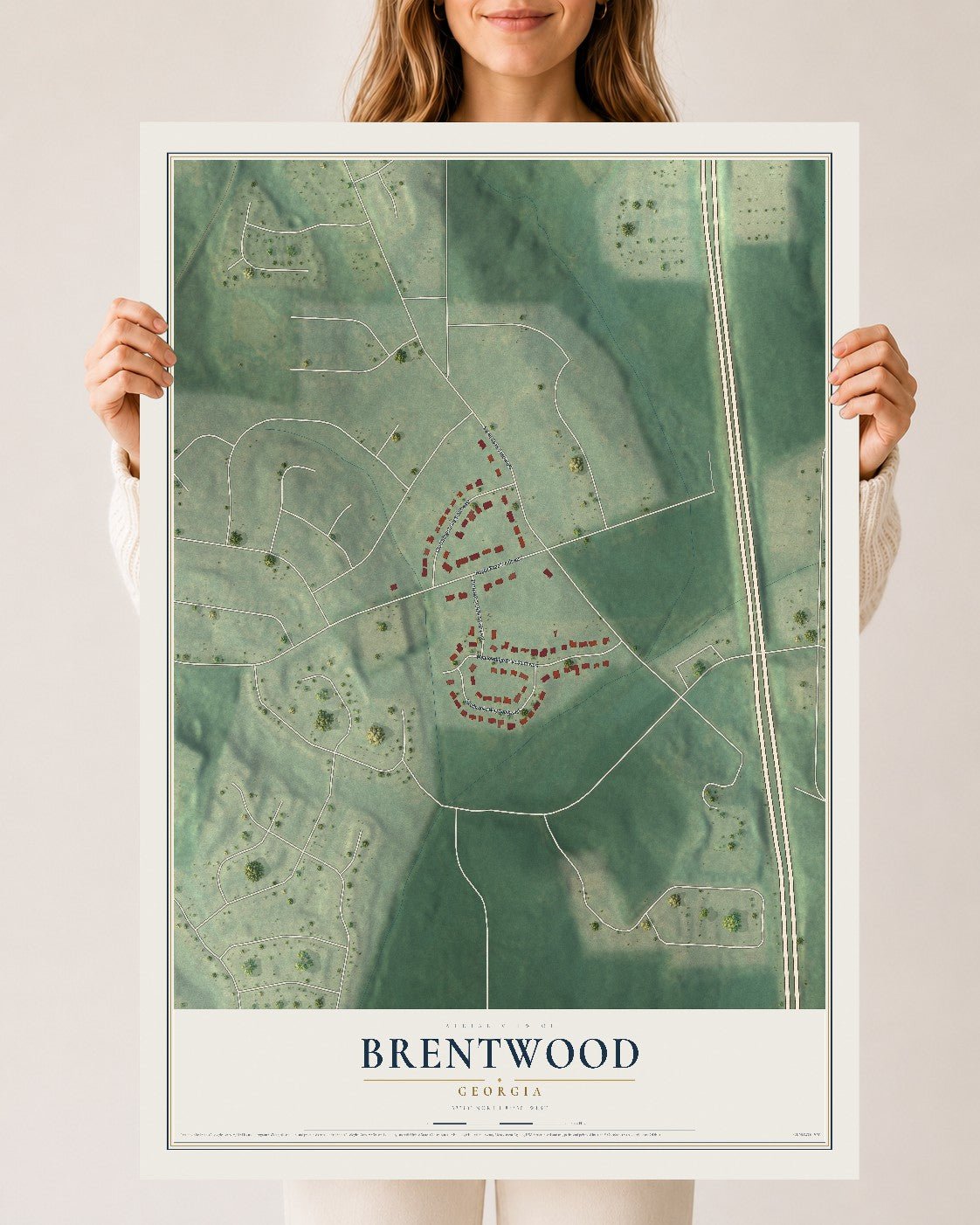 Brentwood, Georgia map print, 24" x 36" Archival Matte Print mockup