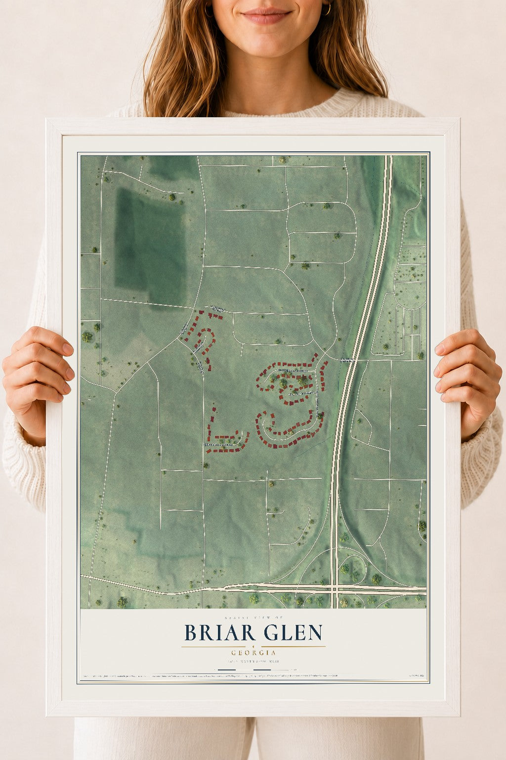Briar Glen, Georgia map print, 18" x 24" W/ White Ayous Wood Frame mockup