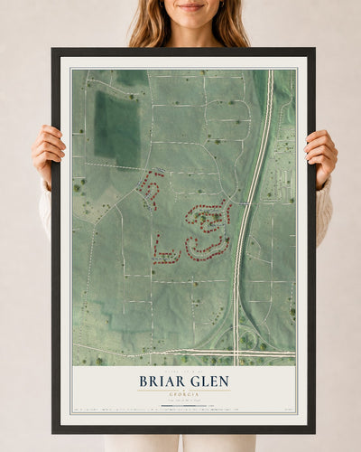 Briar Glen, Georgia map print, 24" x 36" W/ Black Ayous Wood Frame mockup
