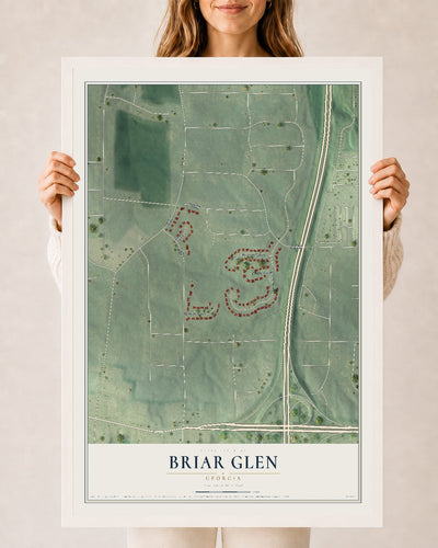 Briar Glen, Georgia map print, 24" x 36" W/ White Ayous Wood Frame mockup