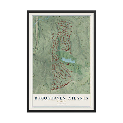 Brookhaven, Atlanta, Georgia map print, 12" x 18" W/ Black Ayous Wood Frame mockup