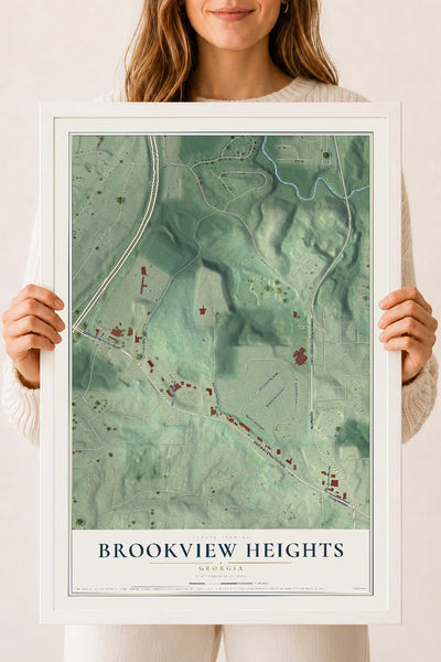 Brookview Heights, Georgia map print, 18" x 24" W/ White Ayous Wood Frame mockup