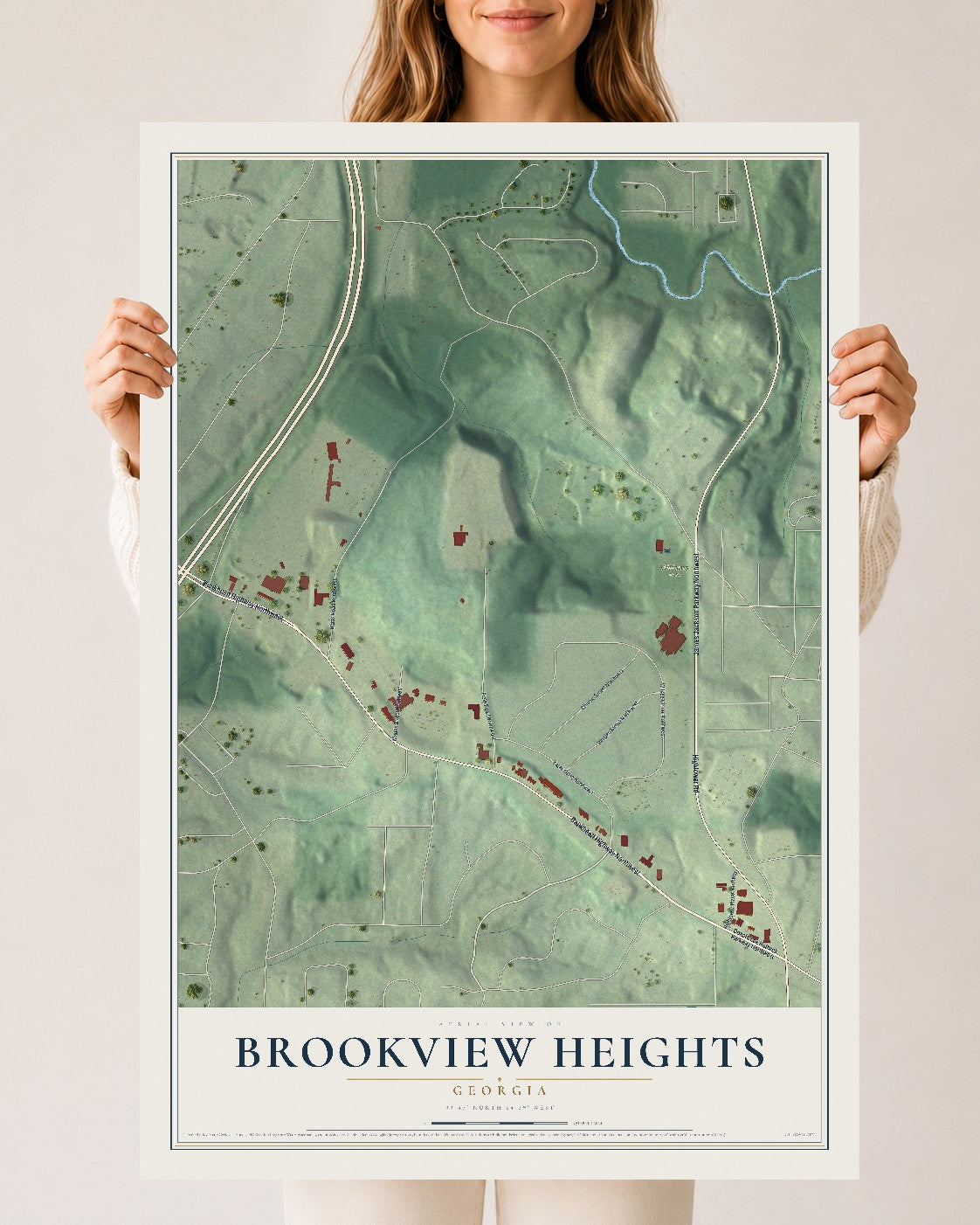 Brookview Heights, Georgia map print, 24" x 36" Archival Matte Print mockup
