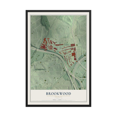 Brookwood, Georgia map print, 12" x 18" W/ Black Ayous Wood Frame mockup