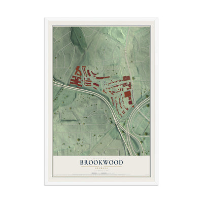 Brookwood, Georgia map print, 12" x 18" W/ White Ayous Wood Frame mockup