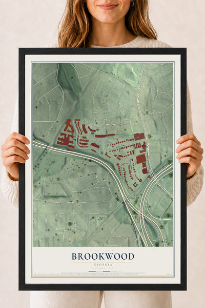 Brookwood, Georgia map print, 18" x 24" W/ Black Ayous Wood Frame mockup