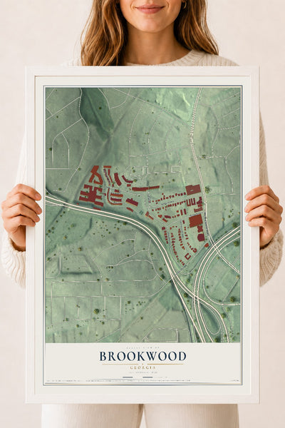 Brookwood, Georgia map print, 18" x 24" W/ White Ayous Wood Frame mockup