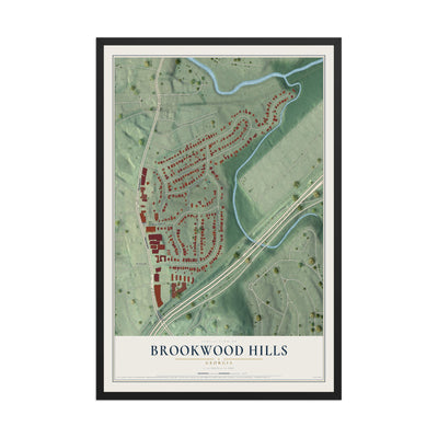 Brookwood Hills, Georgia map print, 12" x 18" W/ Black Ayous Wood Frame mockup