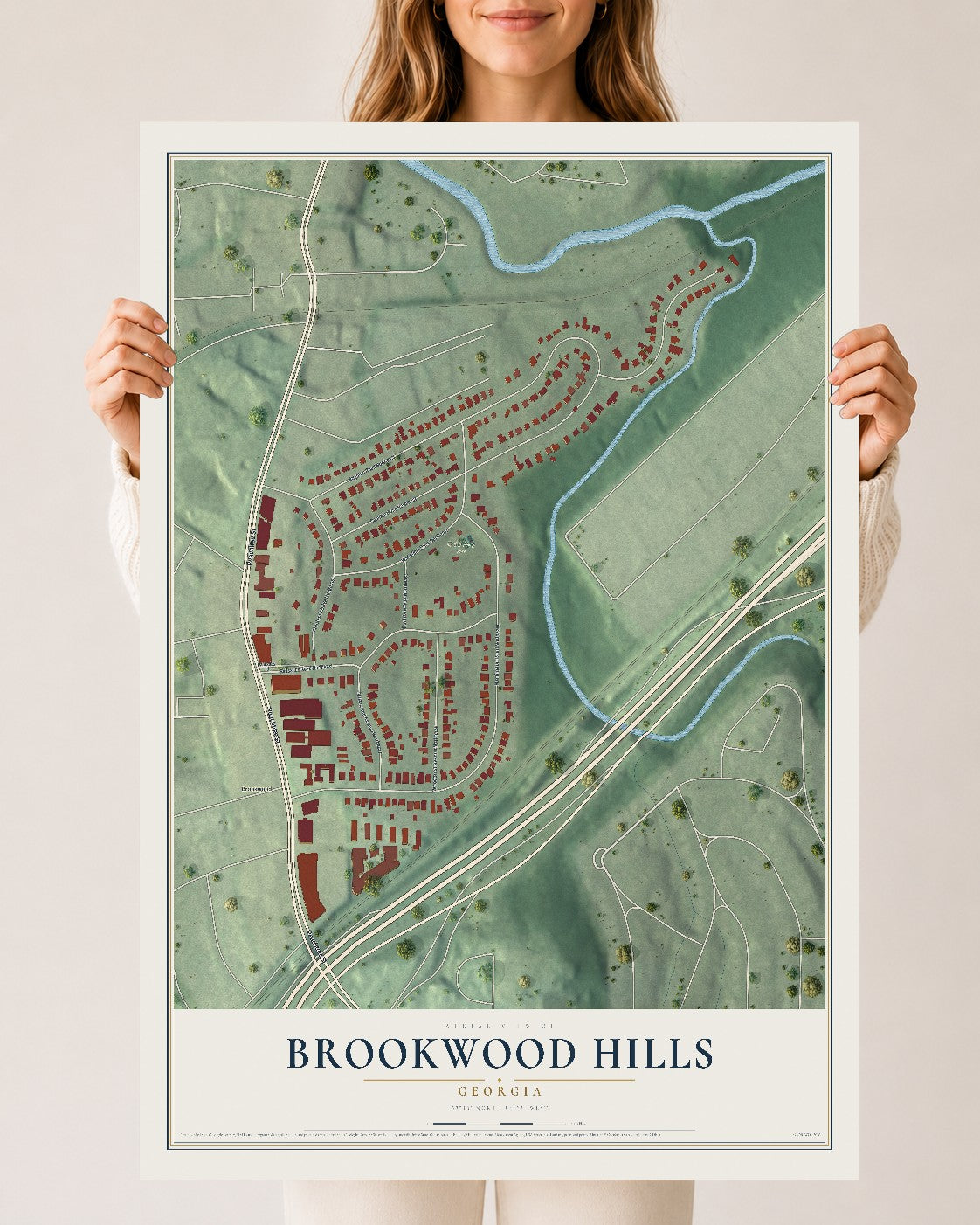 Brookwood Hills, Georgia map print, 24" x 36" Archival Matte Print mockup