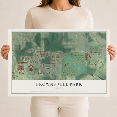 Browns Mill Park, Georgia map print, 12" x 18" Archival Matte Print mockup