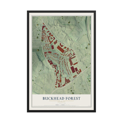 Buckhead Forest, Georgia map print, 12" x 18" W/ Black Ayous Wood Frame mockup