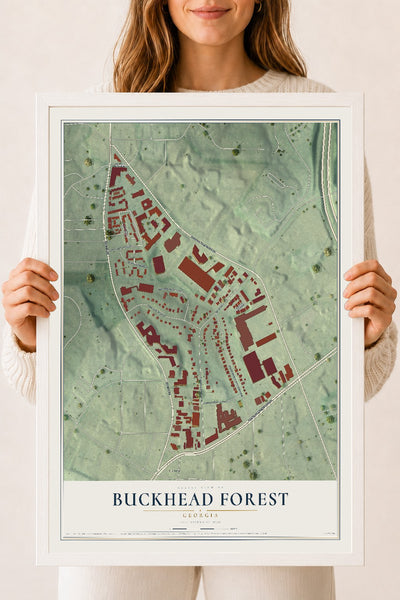 Buckhead Forest, Georgia map print, 18" x 24" W/ White Ayous Wood Frame mockup