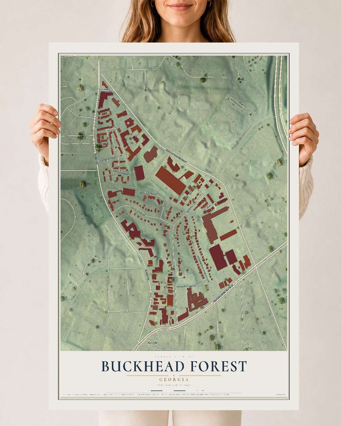Buckhead Forest, Georgia map print, 24" x 36" Archival Matte Print mockup