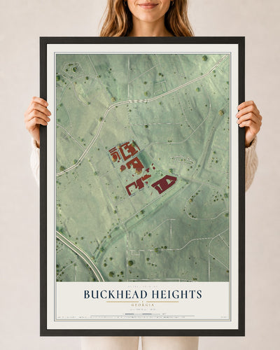 Buckhead Heights, Georgia map print, 24" x 36" W/ Black Ayous Wood Frame mockup