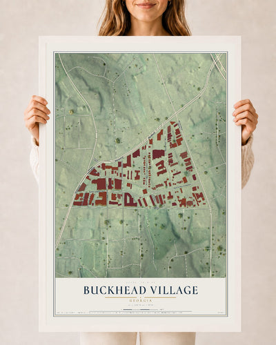 Buckhead Village, Georgia map print, 24" x 36" W/ White Ayous Wood Frame mockup