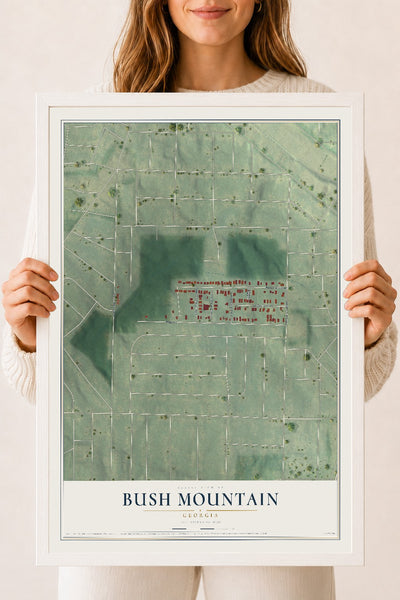 Bush Mountain, Georgia map print, 18" x 24" W/ White Ayous Wood Frame mockup