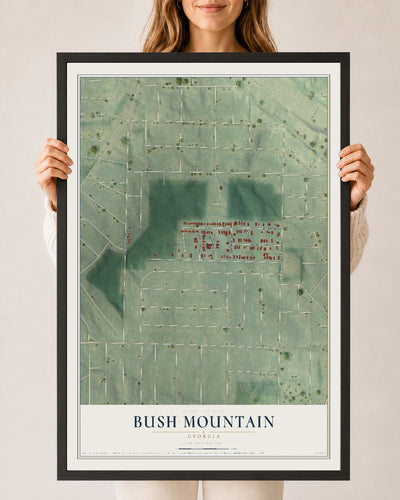 Bush Mountain, Georgia map print, 24" x 36" W/ Black Ayous Wood Frame mockup