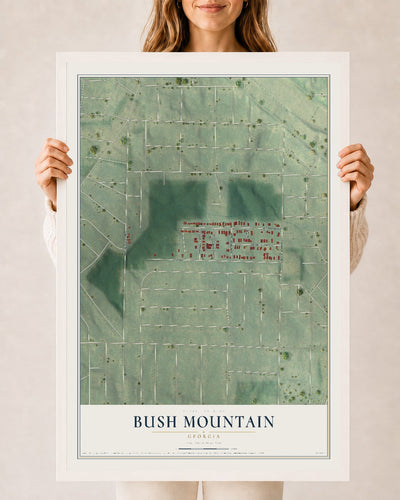 Bush Mountain, Georgia map print, 24" x 36" W/ White Ayous Wood Frame mockup