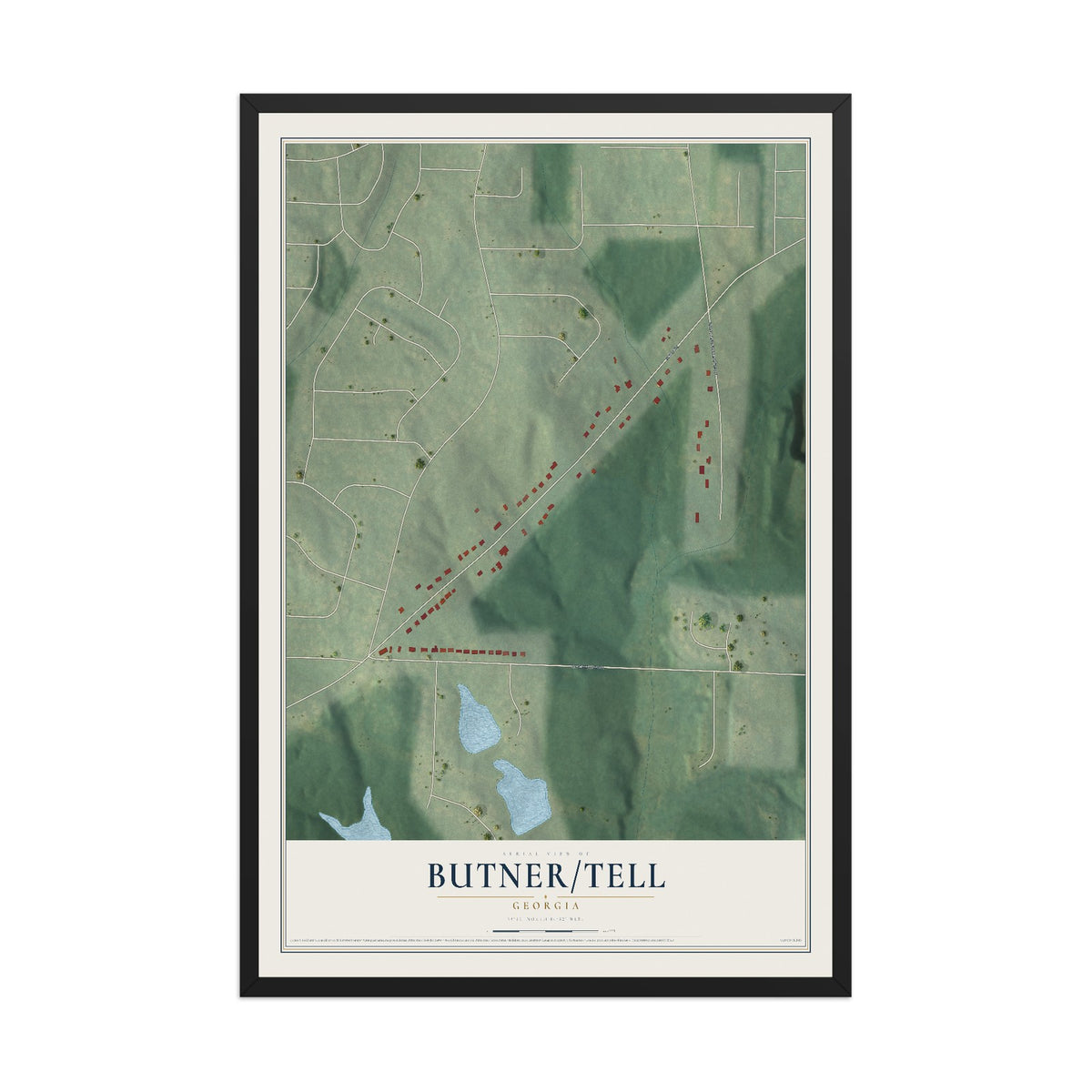 Butner-Tell, Georgia map print, 12" x 18" W/ Black Ayous Wood Frame mockup