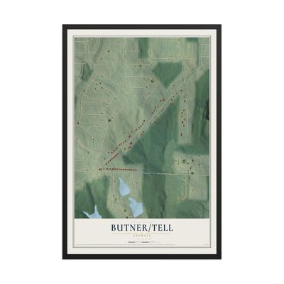 Butner-Tell, Georgia map print, 12" x 18" W/ Black Ayous Wood Frame mockup
