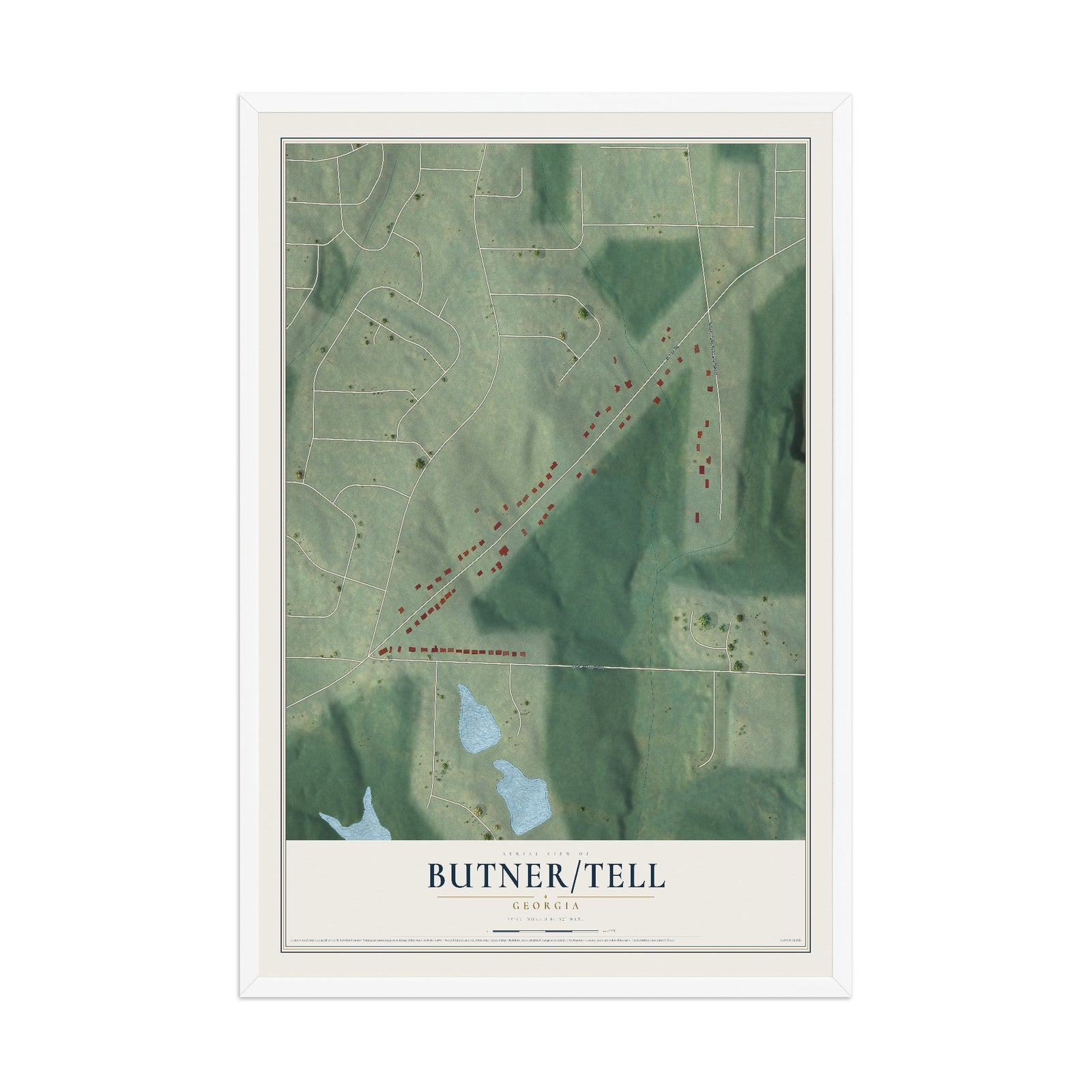 Butner-Tell, Georgia map print, 12" x 18" W/ White Ayous Wood Frame mockup
