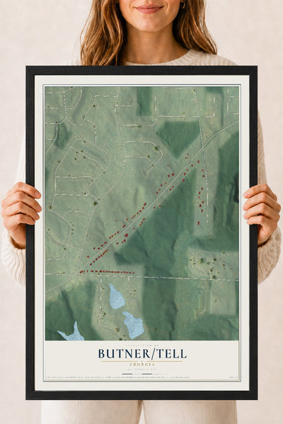Butner-Tell, Georgia map print, 18" x 24" W/ Black Ayous Wood Frame mockup
