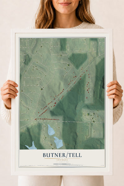 Butner-Tell, Georgia map print, 18" x 24" W/ White Ayous Wood Frame mockup