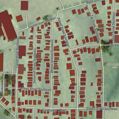 Close-up 1 of the Cabbagetown, Georgia map artwork