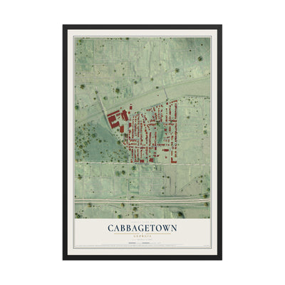 Cabbagetown, Georgia map print, 12" x 18" W/ Black Ayous Wood Frame mockup