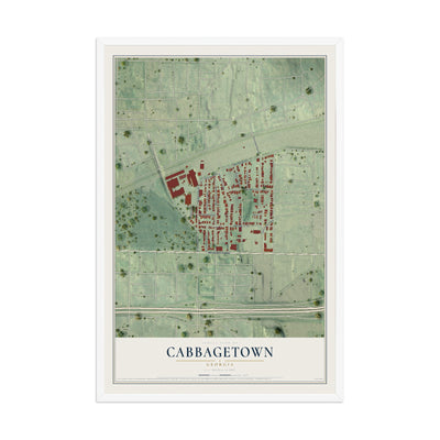Cabbagetown, Georgia map print, 12" x 18" W/ White Ayous Wood Frame mockup