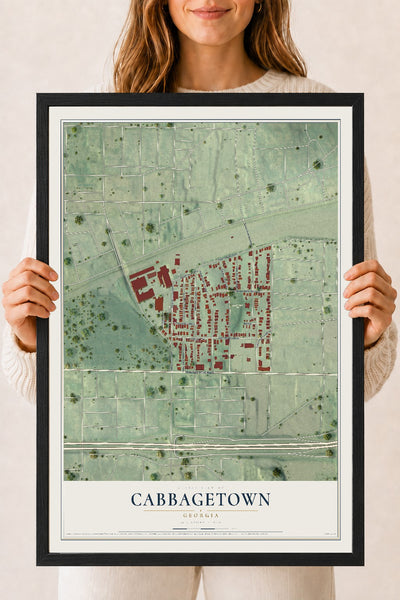 Cabbagetown, Georgia map print, 18" x 24" W/ Black Ayous Wood Frame mockup