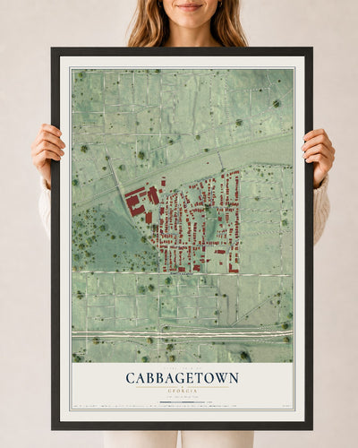 Cabbagetown, Georgia map print, 24" x 36" W/ Black Ayous Wood Frame mockup