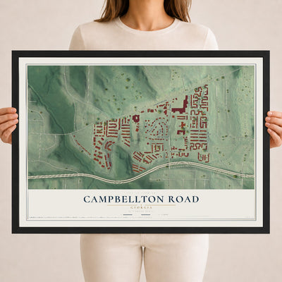 Campbellton Road, Georgia map print, 18" x 24" W/ Black Ayous Wood Frame mockup