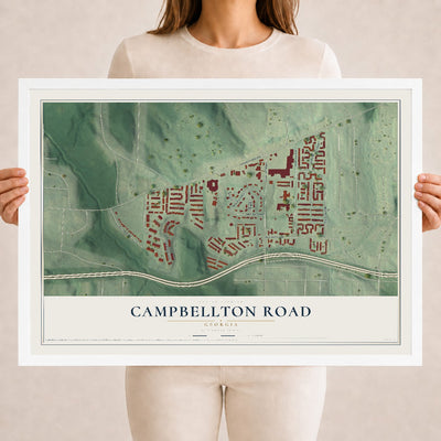 Campbellton Road, Georgia map print, 18" x 24" W/ White Ayous Wood Frame mockup