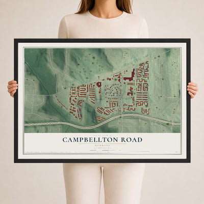 Campbellton Road, Georgia map print, 24" x 36" W/ Black Ayous Wood Frame mockup