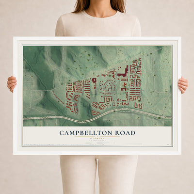 Campbellton Road, Georgia map print, 24" x 36" W/ White Ayous Wood Frame mockup