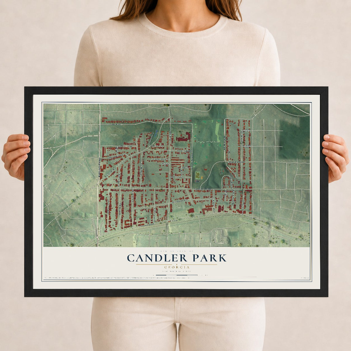 Candler Park, Georgia map print, 12" x 18" W/ Black Ayous Wood Frame mockup