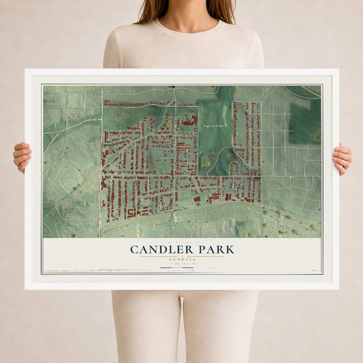 Candler Park, Georgia map print, 24" x 36" W/ White Ayous Wood Frame mockup