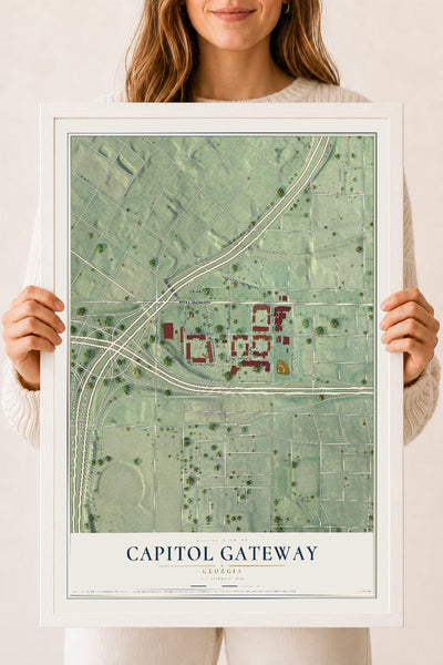 Capitol Gateway, Georgia map print, 18" x 24" W/ White Ayous Wood Frame mockup