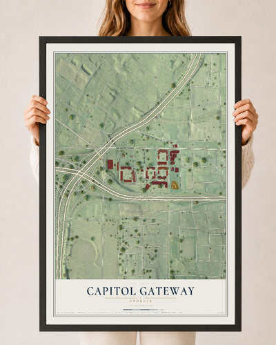 Capitol Gateway, Georgia map print, 24" x 36" W/ Black Ayous Wood Frame mockup