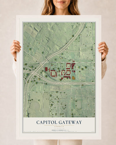 Capitol Gateway, Georgia map print, 24" x 36" W/ White Ayous Wood Frame mockup
