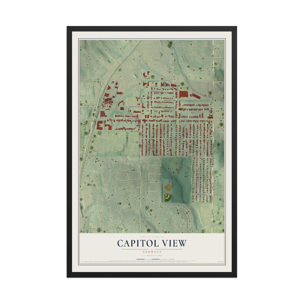Capitol View, Georgia map print, 12" x 18" W/ Black Ayous Wood Frame mockup