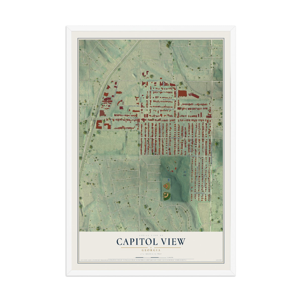 Capitol View, Georgia map print, 12" x 18" W/ White Ayous Wood Frame mockup