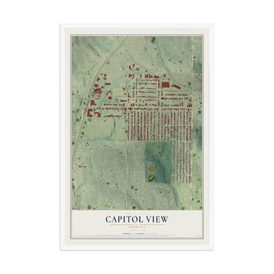 Capitol View, Georgia map print, 12" x 18" W/ White Ayous Wood Frame mockup
