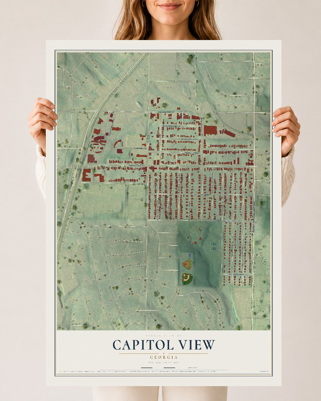 Capitol View, Georgia map print, 24" x 36" Archival Matte Print mockup