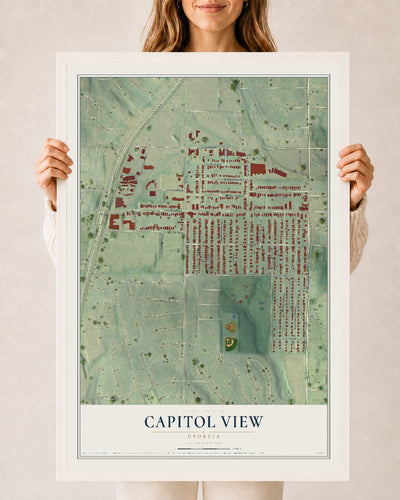 Capitol View, Georgia map print, 24" x 36" W/ White Ayous Wood Frame mockup
