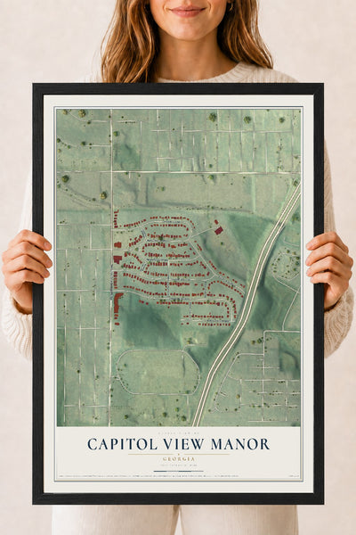 Capitol View Manor, Georgia map print, 18" x 24" W/ Black Ayous Wood Frame mockup