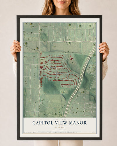 Capitol View Manor, Georgia map print, 24" x 36" W/ Black Ayous Wood Frame mockup
