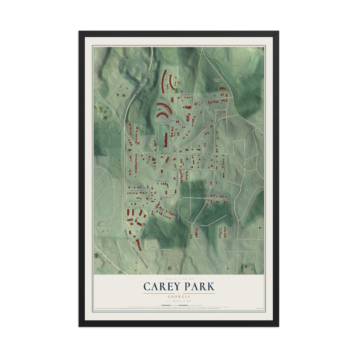 Carey Park, Georgia map print, 12" x 18" W/ Black Ayous Wood Frame mockup
